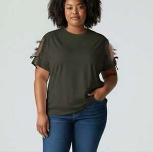 Torrid Olive Green Tee With Sleeve Tie Accents Size Woman's 3X